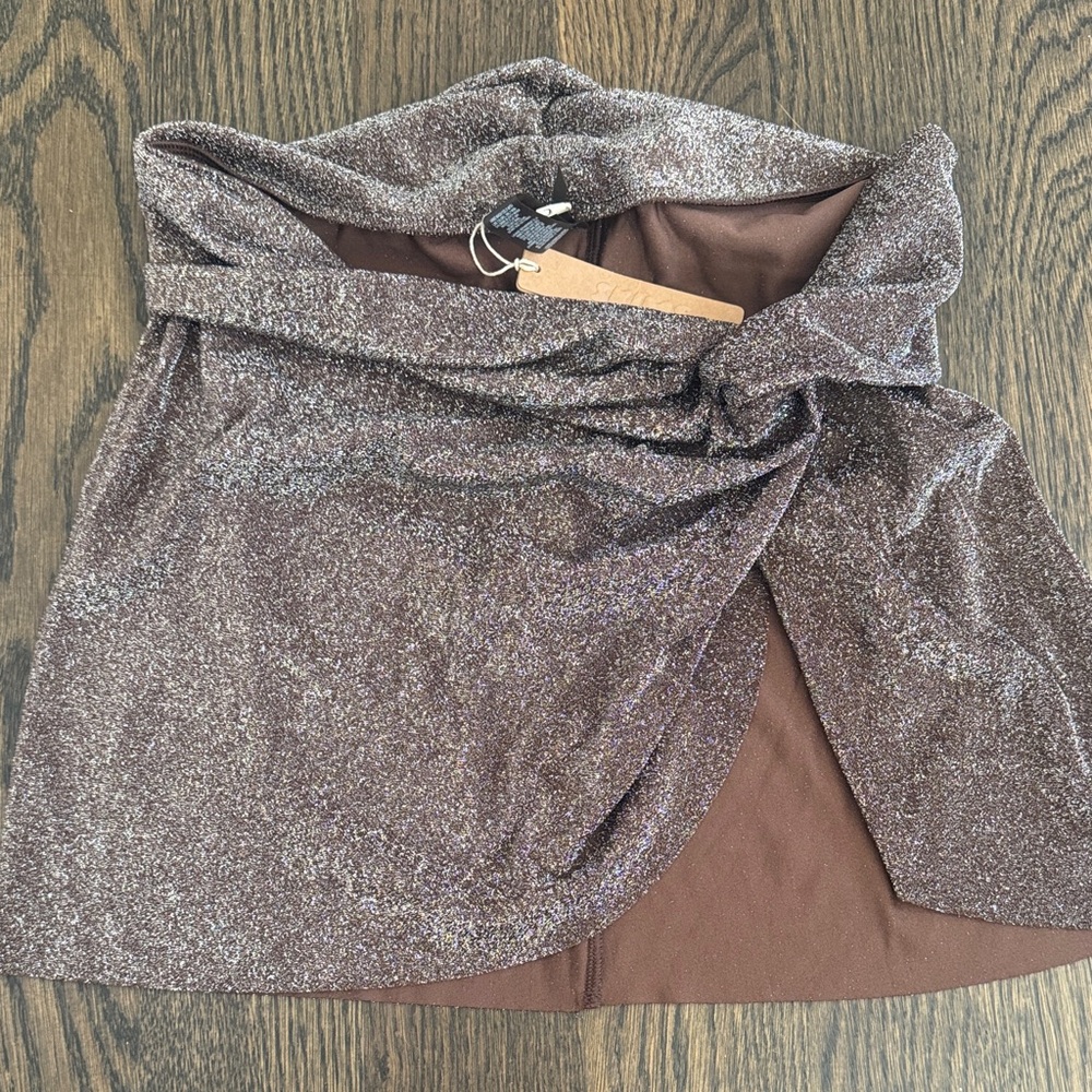 Skims Sarong Mini Skirt Cocoa Glitter S NWT
